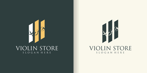 Violin orchestra violin music silhouette logo vector icon design. Shop with Various Musical Instruments