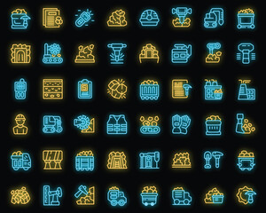 Coal mining icons set outline vector. Industry mine. Factory plant neon color on black