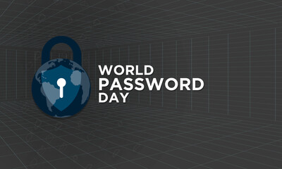 World Password Day Concept Banner. Celebrated every 1st Thursday of May. Globe Padlock for info security. Vector Illustration. EPS 10 File.
