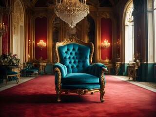 Fototapeta premium Opulent Seating: Armchair in a Royal Setting. Ai generative