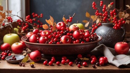 christmas still life with berries