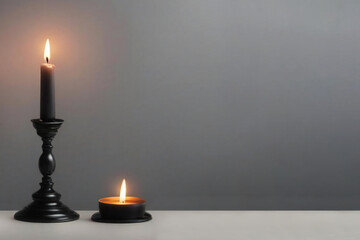 Black candles flames in the space room