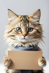 Purrfectly Blank: Fluffy Cat with Message Space. Generative ai