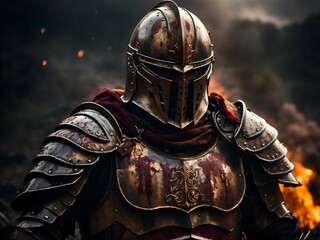 Fire and Steel: Medieval Hero Battling the Blaze. Ai generated 