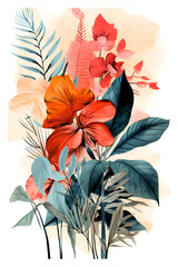 Tropical background with exotic flowers. 