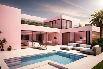 Fototapeta na wymiar modern living room with pool
