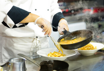 Chef preparing food, meal, chef cooking in the kitchen, Chef decorating dish,  chef at work