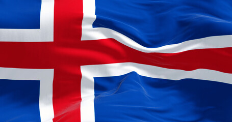 Close-up of Iceland national flag waving