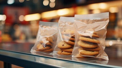 Fototapeta premium Bags of cookies in supermarket