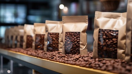 Unbranded bags of coffee beans in supermarket