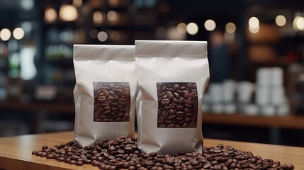 Unbranded bags of coffee beans in supermarket
