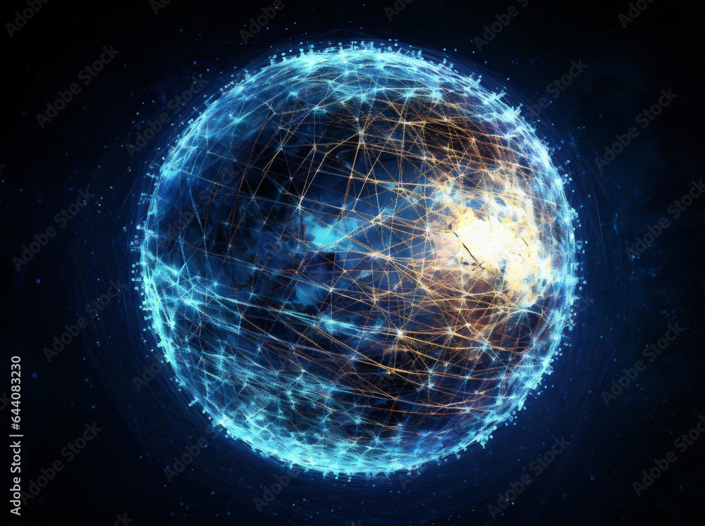 Aufkleber internet network connection technology map globe cyberspace earth planet global. generative ai.