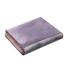 Old book with vintage texture isolated on white background. Watercolor hand drawn dark fantasy sketch iIllustration. Art design mystical halloween witch decoration, scary greeting card