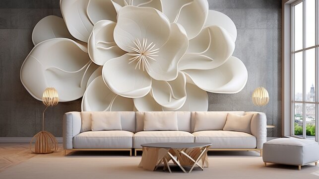 3D wallpaper background, High quality flower with circles rendering decorative mural wallpaper illustration, 3D flower Living room wallpaper
