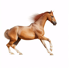 A splendid brown horse, set against a clean white background, commands attention.