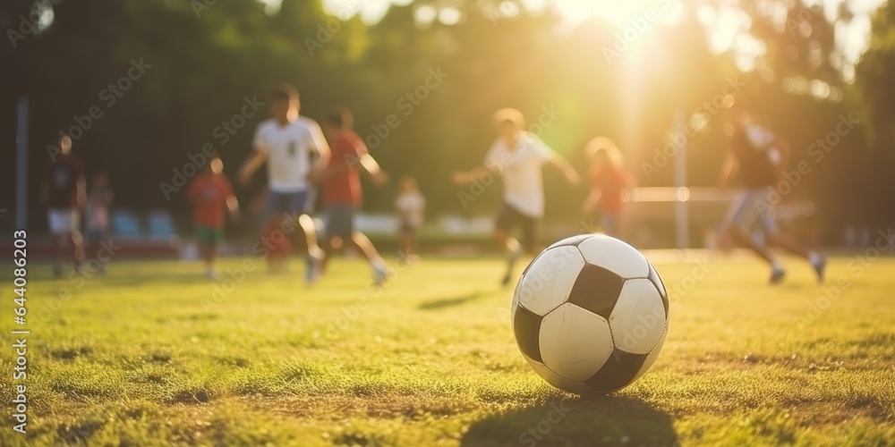 Canvas Prints Crowd of people playing soccer in the evening in the park. Generative AI