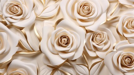 3d wallpaper, Gold lining roses ornamental design