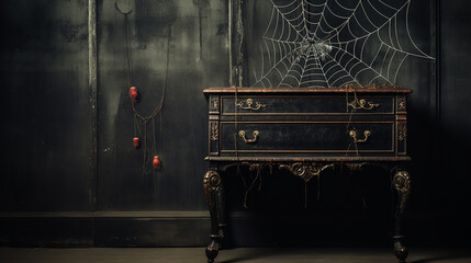 Teias de aranha em móveis antigos, dia das bruxas  - obrazy, fototapety, plakaty