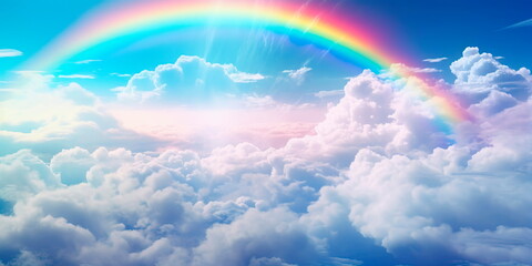 rainbow phenomenon after rain, when bright colors stretch across the sky. Generative AI - obrazy, fototapety, plakaty