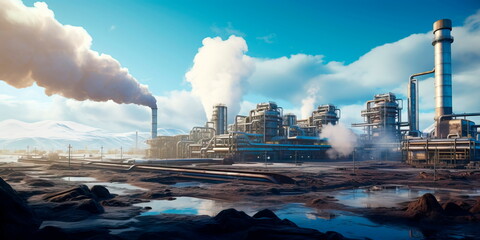 geothermal power plant extracting heat from beneath the Earth's surface for clean and sustainable energy production. Generative Ai