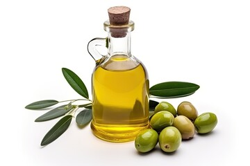 Mediterranean ingredient, olive oil in a green glass bottle &ndash; a healthy addition to cooking and salads.