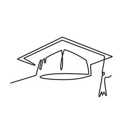 Continuous one line art vector graduation hat illustration