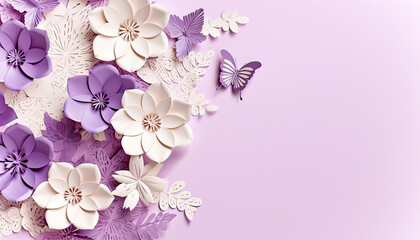 Delicate Paper Flower Arrangement on a Purple Background