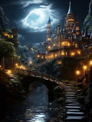 Fototapeta na wymiar Ancient Castle Under Moonlight,created with generative ai tecnology.