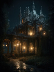 Ancient Castle Under Moonlight,created with generative ai tecnology.