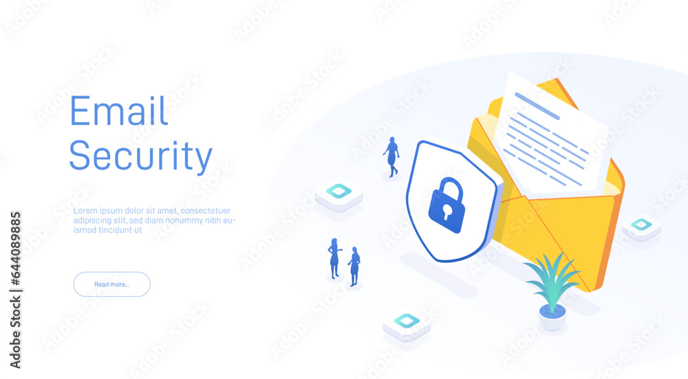 Poster email service security concept. creative vector isometric illustration. electronic mail message as p