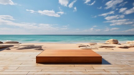 Fototapeta na wymiar wooden platform on the beach, generative ai 