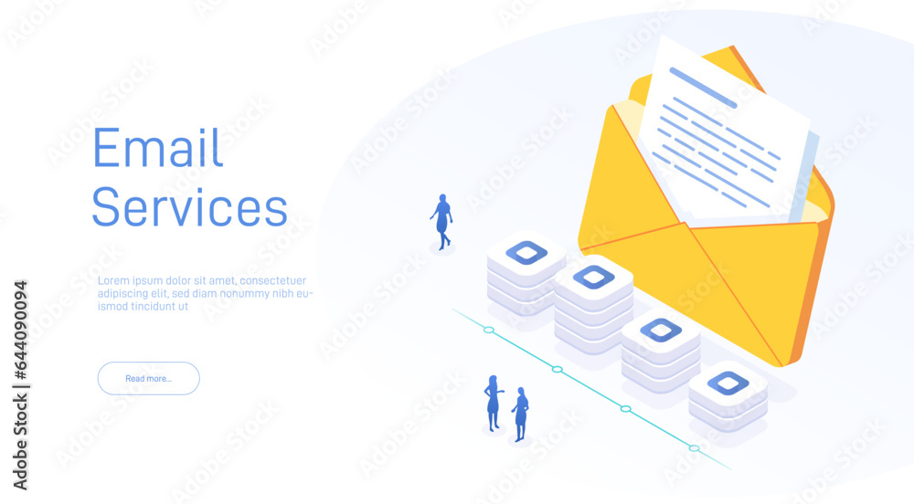 Poster isometric email services concept. data analysis, checking email. computer monitor 3d isometric desig