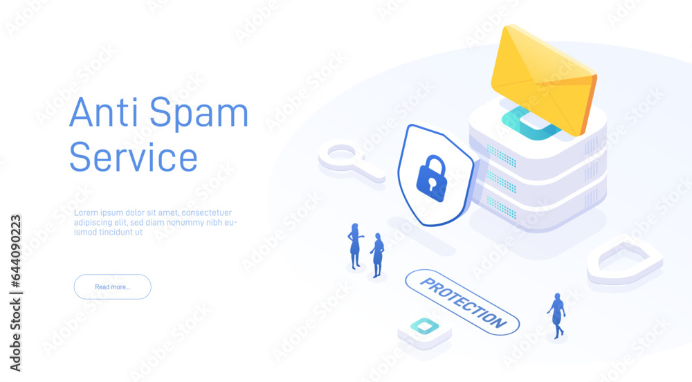 Poster email service security concept. creative vector isometric illustration. electronic mail message as p