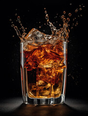 Splatted drinks and ice cubes,created with generative ai tecnology.