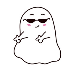 Cute Halloween Ghost with glasses in doodle style. Vector illustration isolated on a white background.
