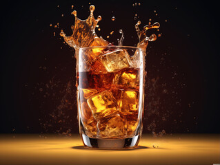 Splatted drinks and ice cubes,created with generative ai tecnology.