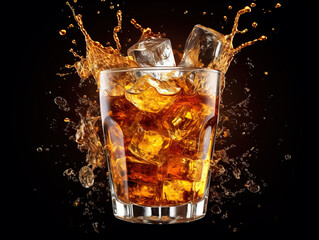 Splatted drinks and ice cubes,created with generative ai tecnology.