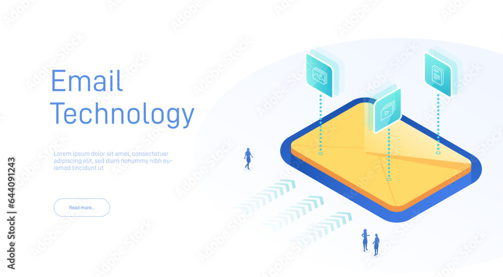 Poster isometric email services concept. data analysis, checking email. computer monitor 3d isometric desig