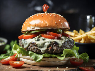 hamburger on a wooden background
