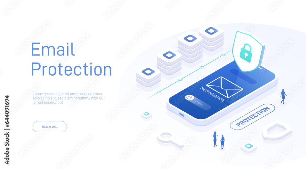 Poster email service security concept. creative vector isometric illustration. electronic mail message as p