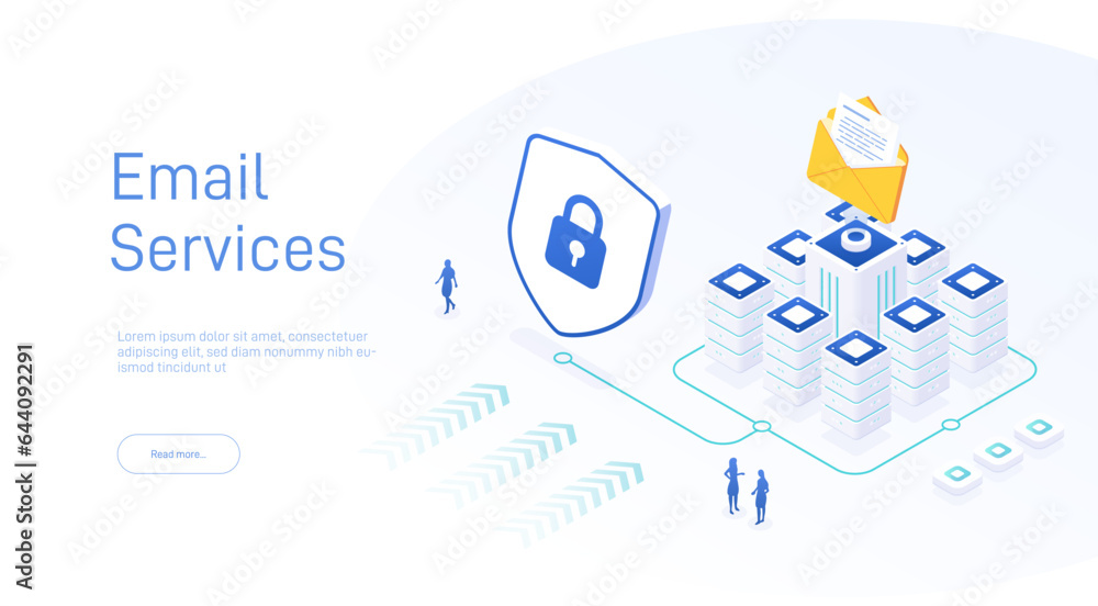 Poster email service security concept. creative vector isometric illustration. electronic mail message as p