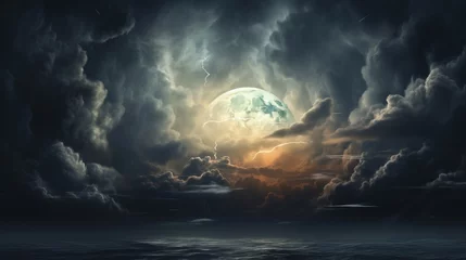 Fotobehang A large full moon in a cloudy sky © Ghulam