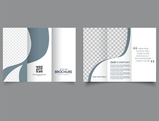 Simple trifold brochure with gray waves. Vector editable template. Business - obrazy, fototapety, plakaty