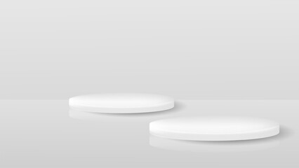 3D realistic empty podium in soft white color. Blank podium Background template for product promotion. Vector illustration