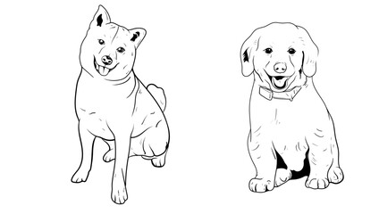 Obraz na płótnie Canvas set of hand drawn Outlined animal dog head. Vector illustration beagle dog is a simple vector sketch illustration