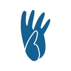 Vector image of a hand with the 4 fingers raised and the thumb inward.