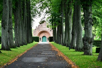 path in the park to a church