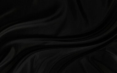 Black gray satin dark fabric texture luxurious shiny that is abstract silk cloth background with patterns soft waves blur beautiful.