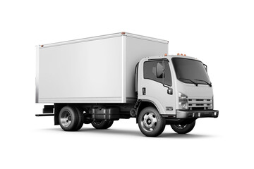 A White Box Truck Half Side View isolated on a White Background