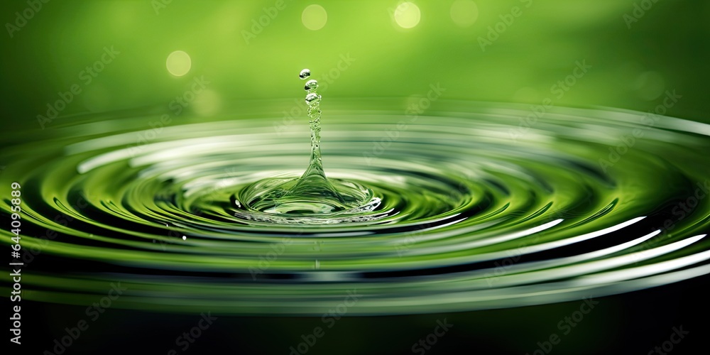 Poster nature elegance. macro view of single raindrop in motion. liquid harmony. serene waves and circles i